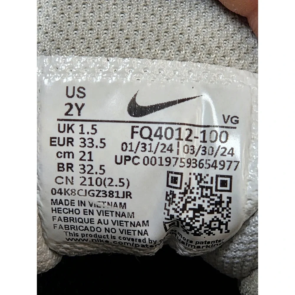 Nike Alpha Huarache 4 Keystone Kids Baseball Cleats White Silver FQ4012-100 2Y